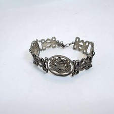 Vintage Guatemala Coat of Arms Sterling Silver Panel Bracelet Quetzal 8.5 Inch picture