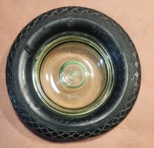 Vintage 1930s Goodyear Balloon Tire Ashtray All Weather Green Uranium Glass UV picture