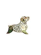 Vintage Monet Rhinestone Dog Brooch Dachshund Hound Dog Gold Tone 1.25 inch picture