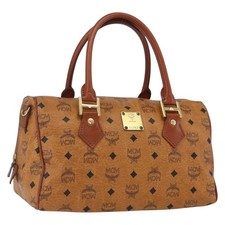 MCM Vicetos Logogram Boston Bag PVC Leather Brown Gold Auth 163563 picture