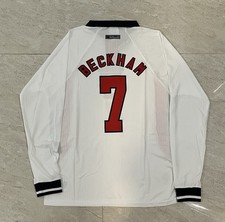 England 1998/1999 White Long Sleeve Home jersey - Beckham #7 ALL SIZES picture