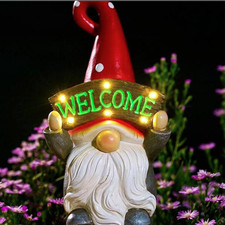 Garden Gnome Statue Outdoor Large Flocked Resin Gnome Figurine with Solar Light picture