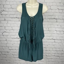 NWD BCBG MAXAZRIA Green Silk Lightweight Tassled Cut Out Romper Pockets Size XS picture