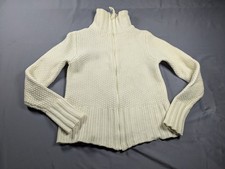 Vintage Gap Sweater Womens L White Lambswool High Neck Chunky Knit Full Zip picture