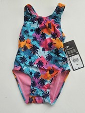 Speedo Infant  Toddler Girl's 18M  1 Pc Swimsuit Snap Aqua Splash Pink Palm Tree picture