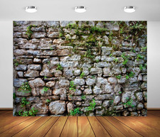 BELECO 7X5Ft Fabric Vintage Brick Stone Wall Backdrop Overgrown Wall Ancient Roc picture