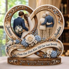 Personalized 50th Wedding Anniversary Infinity Heart Frame Custom Names Golden picture