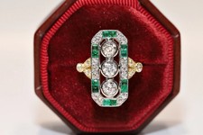 3Ct Art Deco Style Lab Created Diamond Emerald Engagement 14k Gold Finish Ring picture