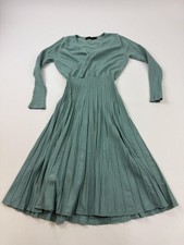 ZESICA Dress Womens M Green Long Sleeve V Neck Pleated Sweater Midi Fit & Flare picture
