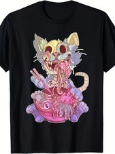 Men'S Pastel Goth Kawaii Cat Eating Ramen T-Shirt - Japanese Anime-Inspired Grap picture