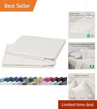 Elegant Ivory Queen Pillowcases | 2-Pack 100% Cotton Sateen, Breathable Comfort picture