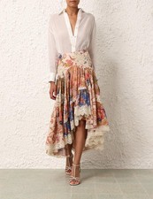 Zimmermann Women's Floral August Asymmetrical Floral Lace Trim Skirt 0 Worn Once picture