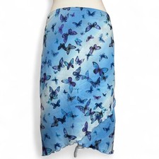 Vintage Y2K Mind Games blue butterfly asymmetrical lettuce hem midi skirt picture