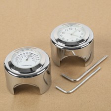 7/8'' 1'' Motorcycle Bike Handlebar Mount White Dial Clock & Thermometer Temp US picture