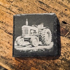 Rustic Laser Engraved Slate Coasters 🖤 2 Pack Gift 🩶 Tractor | Rooster | Farm picture