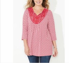 Catherines Plus Red Crochet Trim Peasant Top Blouse Tunic 3X, 26/28 picture