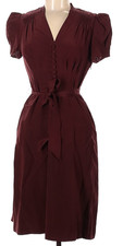 Retro 40s Style Vtg Betsey Johnson Dress Burgundy Silk Puff Sleeves size 6 picture
