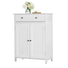 White Wooden Bathroom Floor Cabinet Storage Cupboard W/ Shelves for Home Kitchen picture
