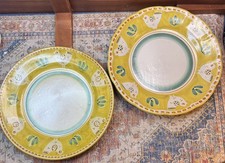 Ceramica Solimene Vietri Yellow Chicken Dinner Plates 13” Set Of 2 Vintage picture