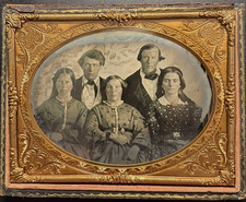 Quarter Plate Ambrotype Unhappy Fashionable Family of 5 with Full Case picture