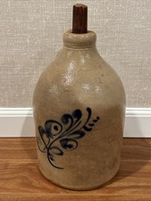 Antique Haxstun Ottman & Co Fort Edward NY Floral Blue Decorated 1 Gallon Jug picture