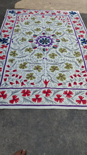 Handmade Suzani Embroidered Cotton Throw Floral Bedspread Wall Hanging Boho Rug picture