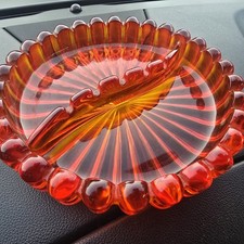 Vintage Viking MCM Glass Ashtray Scalloped Edges Orange HEAVY Persimmon  picture