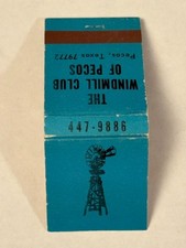 The Windmill Club of Pecos Full Matchbook Texas TX 20 Strike Vintage Matches picture