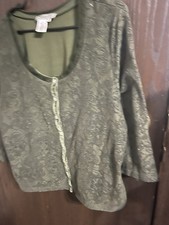 Coldwater Creek Women’s XL Green Floral Lace Overlay Lined Scoop Neck Blouse picture