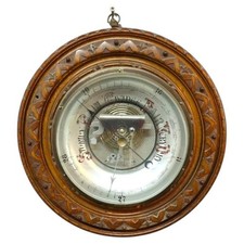 Antique Victorian Eastlake Style Oak Aneroid Barometer c1900 picture