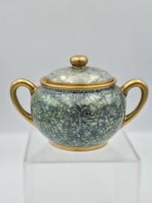 Vintage Pickard RS Germany  Green Speckle Sugar Bowl W Lid Double Handles picture