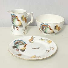 SHELLEY Extremely Rare Cream Pitcher Bowl Plate Animals Turkey Dogs RD364153 picture