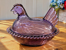 Vintage Indiana Glass Amethyst Hen On Nest  picture