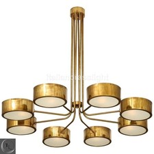 1950's Handmade Raw Brass Shade Sputnik Chandelier Italian Modern Light Fixture picture