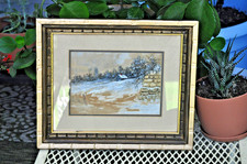 Rachel Beebe Watercolor Landscape With Cabin 5 Inches x 7 Inches Gilt Wood Frame picture