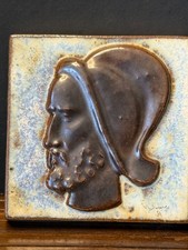 Vintage Belgian Handmade Grès Stoneware Relief Tile Plaque Bearded Man 4