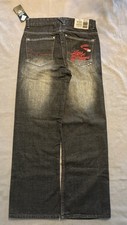 NEW Vintage Ecko Unltd Men's Baggy Fit Jeans Faded Black Embroidered Rare 30x30 picture