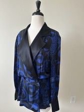 LOEWE Vintage Blue and Black Silk Blouse Blazer. No tag size. Made in Spain. picture