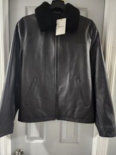 NWT Theory Wyatt SH Shearling Collar Grain Leather Jacket Black Size M  picture