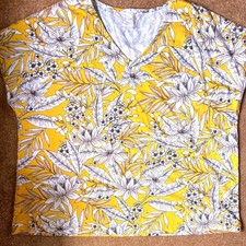 J. Jill Luxe Supima V-Neck Easy Tee Yellow Tropical Floral Print XL picture