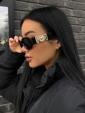 Versace Women’s MOD4361 Rectangle Black Plastic Sunglasses Gray Tinted UV400 picture