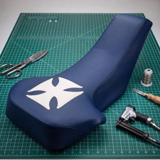 Suzuki LT250R Quadracer Seat Cover 1987 To 1992 White Blue Vinyl Seat Cover picture
