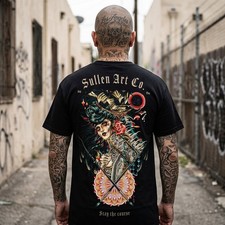 Neo-Traditional Tattoo Style Sullen Art Black T-Shirt Chicano Men, S-5XL picture