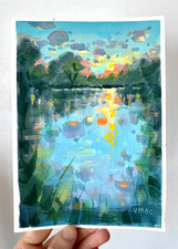 Abstract Night Landscape Painting Signed Modern Reflection Contemporary decor picture