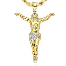 10K Gold Two-Tone Yellow White Gold Jesus Crucifix Pendant 1.57
