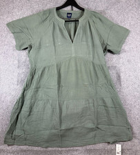 Gap Gauze Crinkle Dress Womens 2XL Green Soft Cotton Relaxed Short Sleeve NWT picture