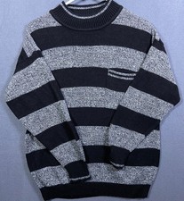 Vintage A' MILANO Bold Gray Black Stripe Turtleneck Sweater Size M 21x25 VTG picture