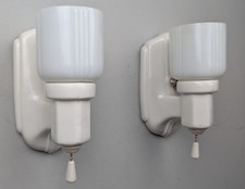 Restored Pair Porcelier Art Deco-MCM Porcelain Sconces with Opal Glass Shades picture