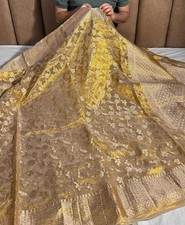 Luxury Banarasi Tissue Silk Saree Golden Zari Floral Woven Bridal Wedding Sari picture