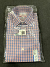 Croft & Barrow Classic Fit Dress Shirt Mens 14.5 Orange Blue Plaid Easy Care picture